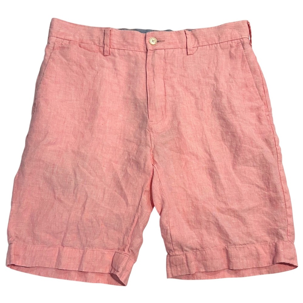 Polo Ralph Lauren Mens Pink 100% Linen Flat Front Shorts Size 30 Classic Fit 9"